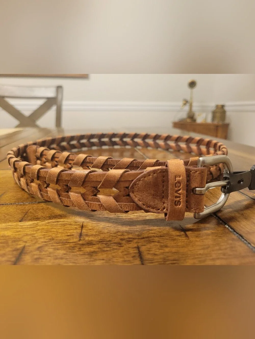 Levi's Women's Genuine Leather Woven Braided Belt (Cognac / Light Brown)